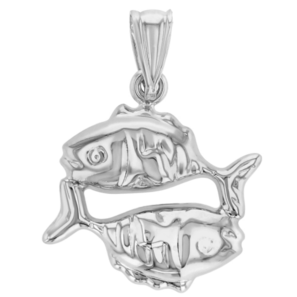 High Polish 14k White Gold 3D Pisces Zodiac Sign Charm Fish Animal Pendant