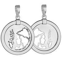 Load image into Gallery viewer, 14k White Gold Round Virgo Zodiac Sign Maiden Holding Wheat Medallion Pendant Necklace
