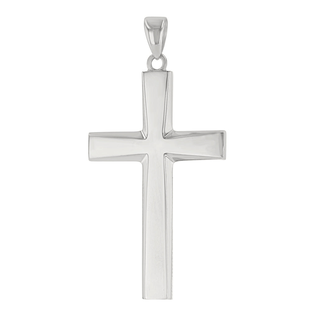 14K White Gold Plain and Simple Religious Cross Pendant
