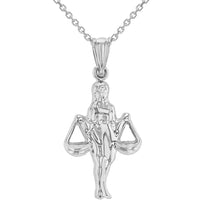 Load image into Gallery viewer, High Polish 14k White Gold 3D Libra Zodiac Sign Charm Balance Scale Pendant Necklace
