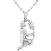 Load image into Gallery viewer, High Polish 14k White Gold 3D Virgo Zodiac Sign Charm Maiden Holding Wheat Pendant Necklace
