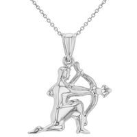 Load image into Gallery viewer, High Polish 14k White Gold 3D Sagittarius Zodiac Sign Charm Archer Shooting Arrow Pendant Necklace
