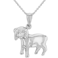 Load image into Gallery viewer, High Polish 14k White Gold 3D Aries Zodiac Sign Ram Animal Pendant Necklace
