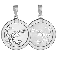 Load image into Gallery viewer, 14k White Gold Round Scorpion Scorpio Zodiac Sign Medallion Pendant (Reversible)
