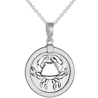 Load image into Gallery viewer, 14k White Gold Round Cancer Zodiac Sign Crab Animal Medallion Pendant Necklace (Reversible)
