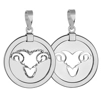 Load image into Gallery viewer, 14k White Gold Round Aries Ram Zodiac Sign Animal Medallion Pendant
