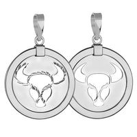 Load image into Gallery viewer, https://jewelryamerica.com/product/14k-white-gold-round-taurus-zodiac-sign-bull-animal-medallion-pendant-reversible
