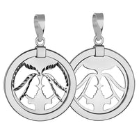 Load image into Gallery viewer, 14k White Gold Round Gemini Twins Zodiac Sign Medallion Pendant
