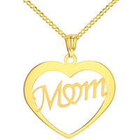 Load image into Gallery viewer, Solid 14K Yellow Gold Simple Heart with Mom Pendant Cuban Chain Necklace
