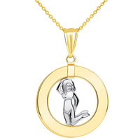 Load image into Gallery viewer, 14k Two Tone Gold Open Circle Virgo Zodiac Sign Pendant Necklace
