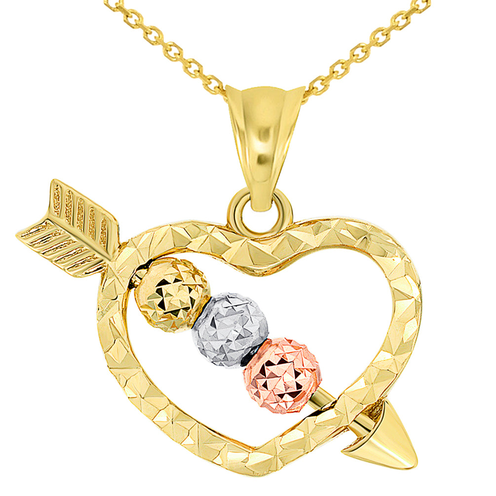 Gold Beaded Cupid's Love Arrow Pendant Necklace