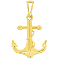 Load image into Gallery viewer, Solid 14k Yellow Gold Maritime Anchor with Rope Pendant Necklace Available with Cable Chain Necklaces
