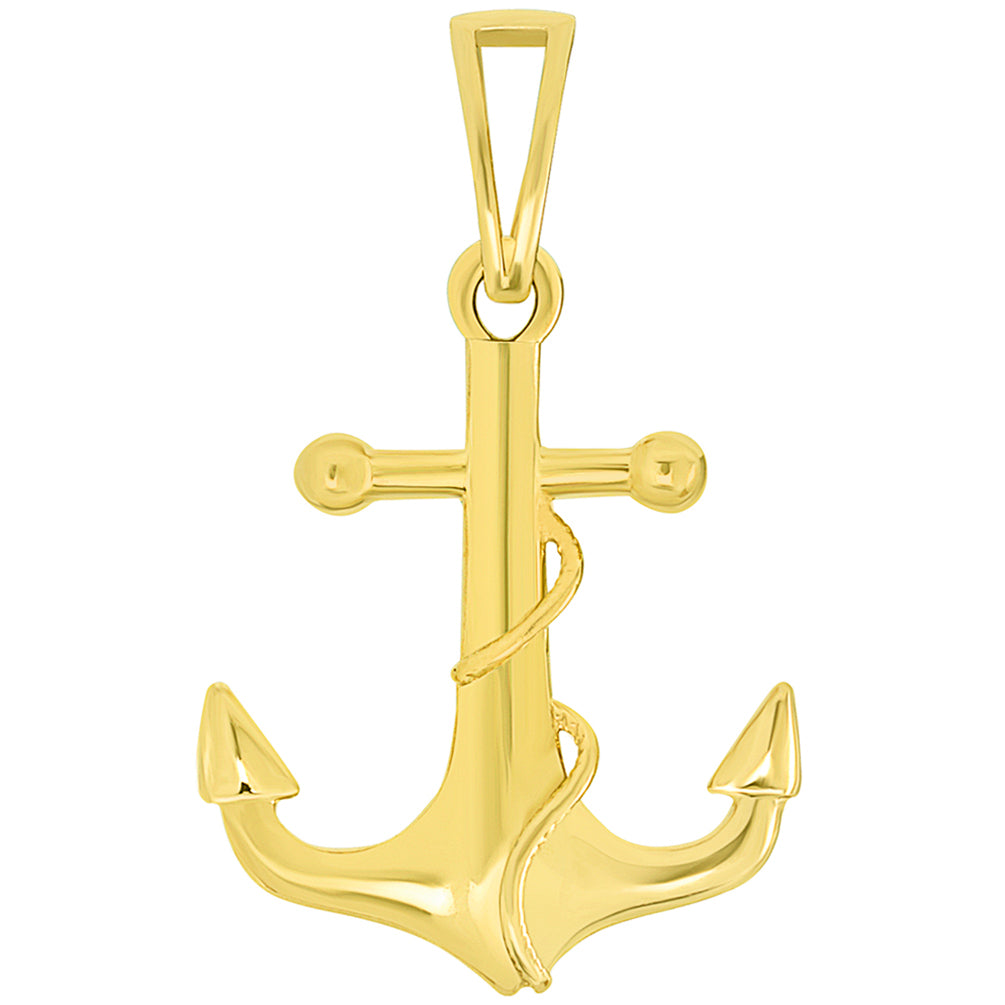 14k Yellow Gold Maritime Anchor with Rope Pendant