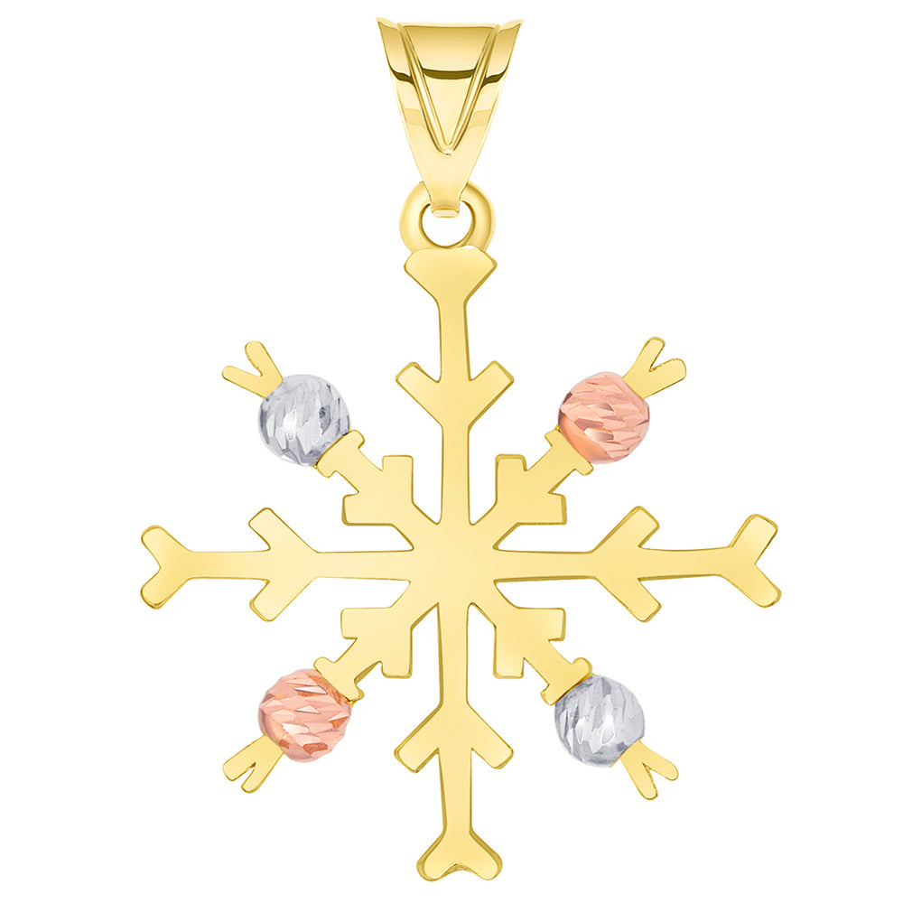 14k Tri-Color Snowflake with Textured Beads Pendant