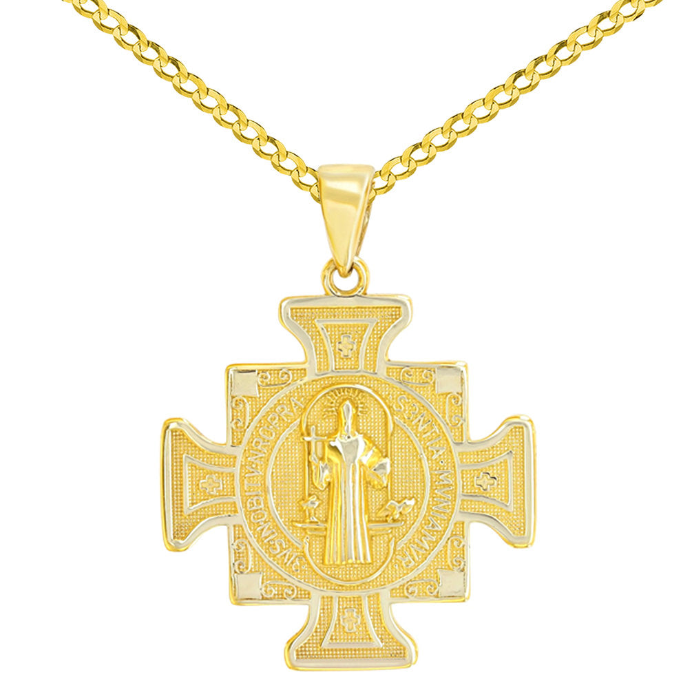 14K Yellow Gold Saint Benedict Cross Charm Pendant