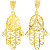 Load image into Gallery viewer, 14K Yellow Gold Filigree Hamsa Hand Pendant
