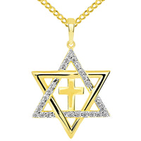 Load image into Gallery viewer, Religious Cross And Star of David Pendant Cuban Necklace

