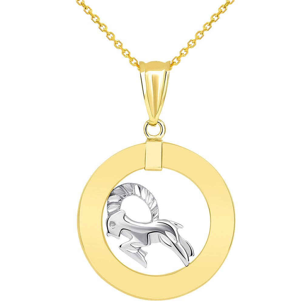 Gold Open Circle Capricorn Zodiac Sign Pendant Necklace