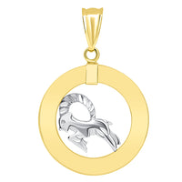 Load image into Gallery viewer, 14k Two Tone Gold Open Circle Capricorn Zodiac Sign Pendant Cuban Chain Necklace

