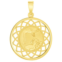 Load image into Gallery viewer, 14k Yellow Gold Religious Baptism Christening On Round Open Ornate Medal Pendant Necklace
