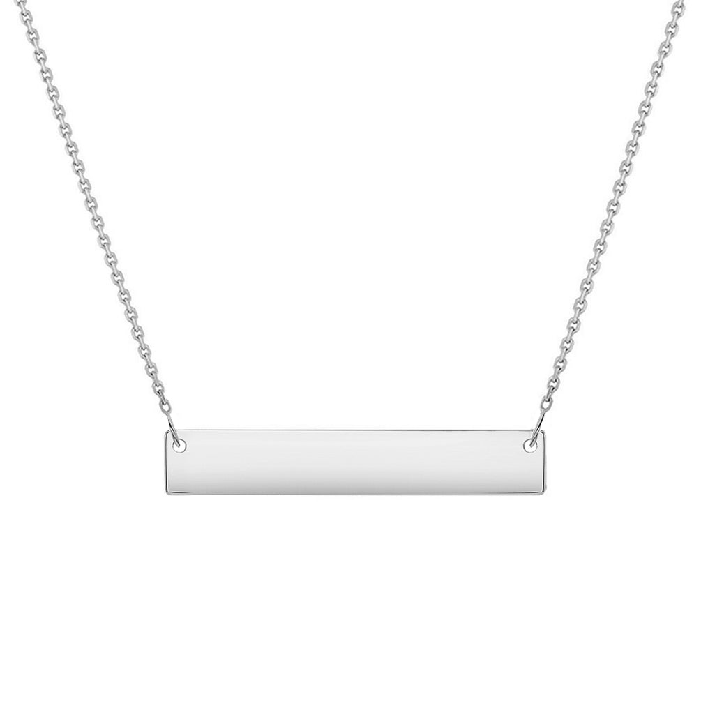 Solid 14k White Gold Engravable Personalized Bar Necklace wth Spring Ring Clasp