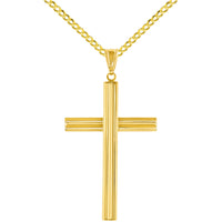 Load image into Gallery viewer, 14K Yellow Gold Plain Religious Cross Pendant with Cuban Chain Necklace
