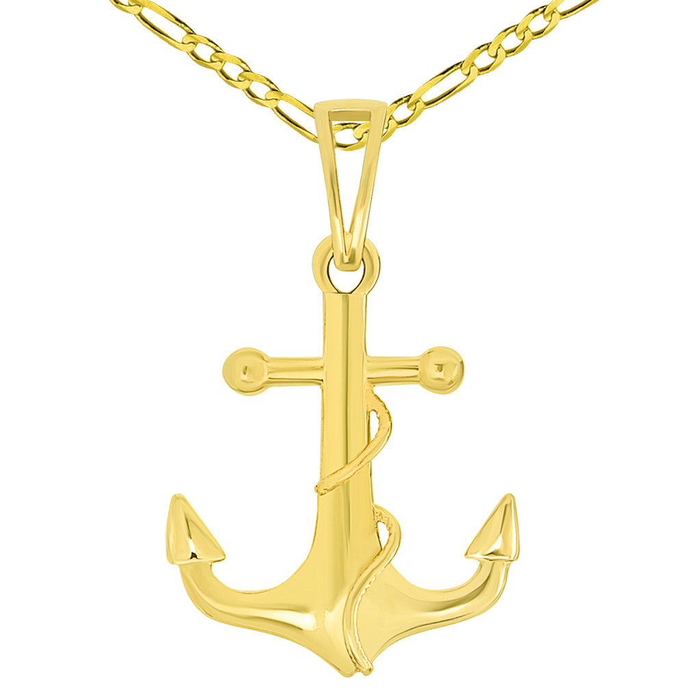 Gold Maritime Anchor with Rope Pendant Necklace