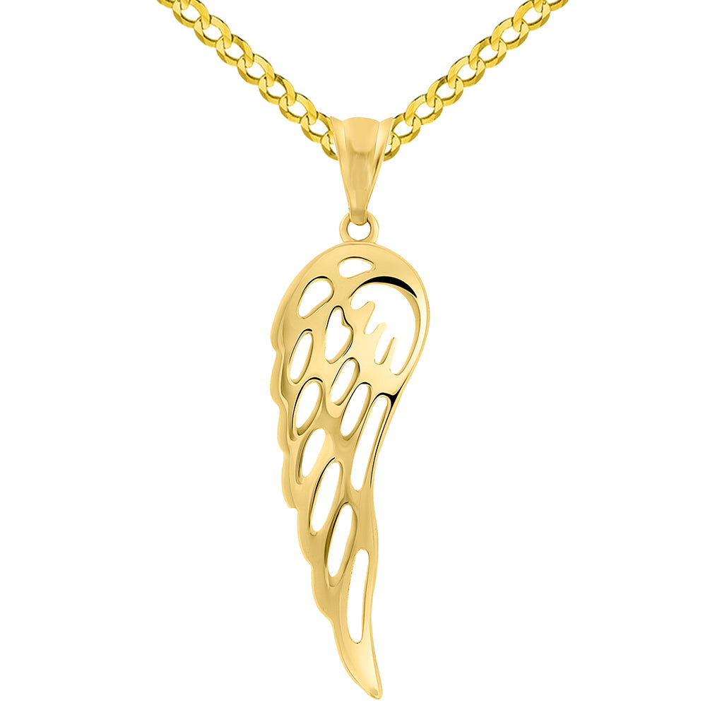 14k Yellow Gold Angel Wing Pendant Necklace