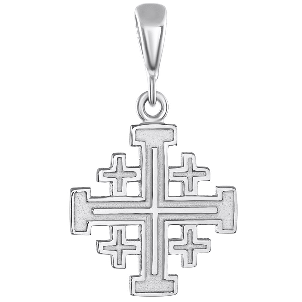 Solid 14K White Gold Crusaders Jerusalem Cross Pendant