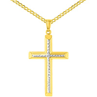 Load image into Gallery viewer, High Polished 14K Yellow Gold Textured Cross Pendant Necklace
