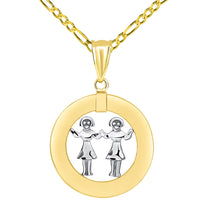 Load image into Gallery viewer, 14k Two Tone Gold Open Circle Gemini Zodiac Sign Pendant Figaro Necklace
