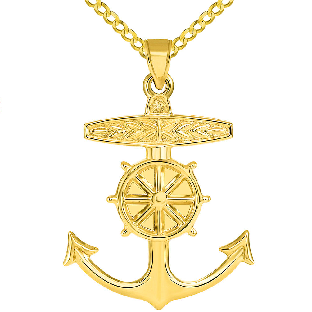 Gold Ship Wheel Necklace With Pendant