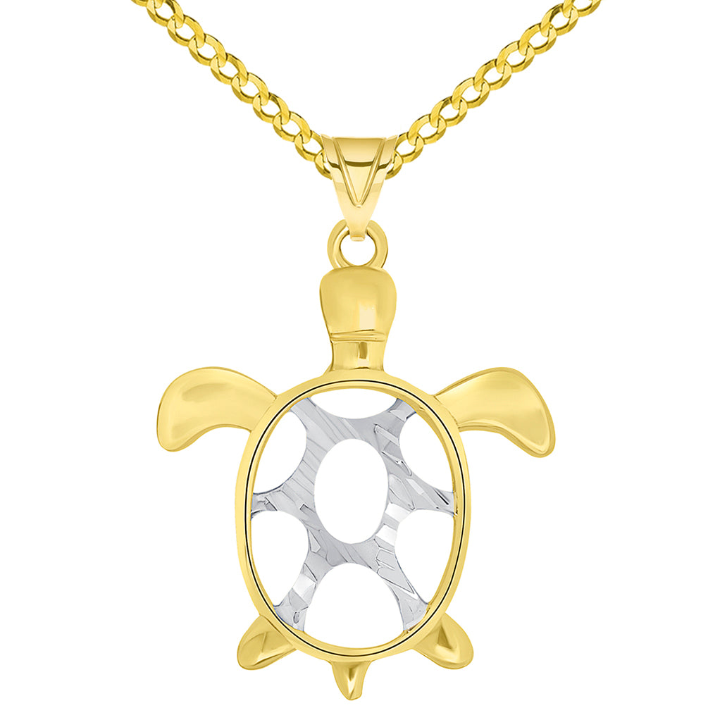 Two Tone shell 14k Gold Sea Turtle Pendant Necklace