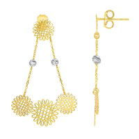 Load image into Gallery viewer, 14k Yellow Gold and White Gold Beaded Chain Boho-Chic Chandelier Drop Earrings with Friction Back
