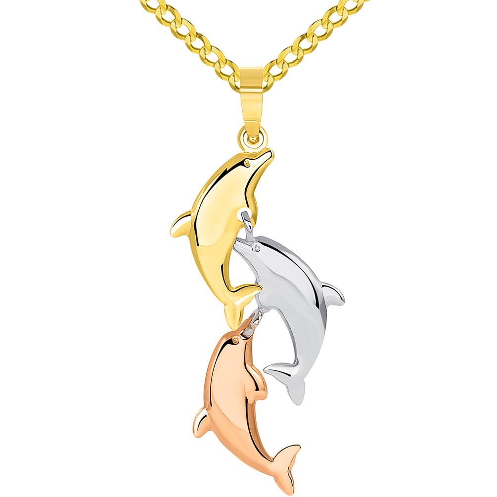 Dangling Dolphins Jumping Pendant Curb Necklace