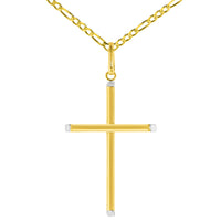 Load image into Gallery viewer, High Polish 14K Two-Tone Gold Plain Slender Cross Pendant with Chain Necklace, 20&quot;
