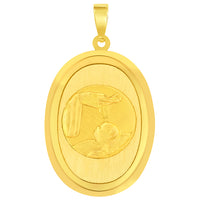 Load image into Gallery viewer, 14k Yellow Gold Religious Baptism Christening Oval Medal Pendant with Figaro Chain Necklace
