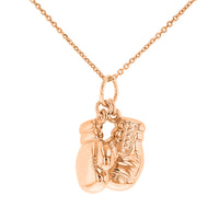 Load image into Gallery viewer, High Polish 14k Rose Gold 3D Boxing Gloves Charm Sports Pendant Necklace
