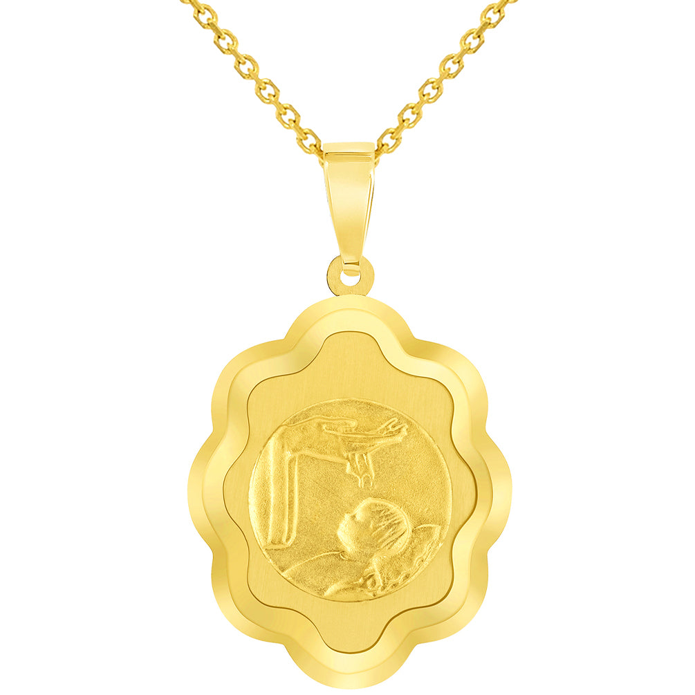 14k Yellow Gold Religious Baptism Christening On Elegant Medal Pendant Necklace