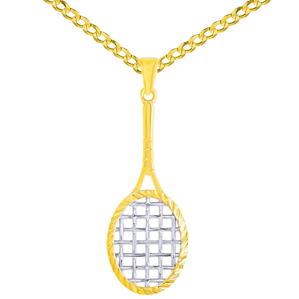 Gold Tennis Racquet Necklace With Pendant