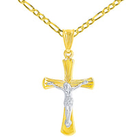 Load image into Gallery viewer, High Polish 14K Two Tone Gold Textured Cross Passion Crucifix Pendant Necklace

