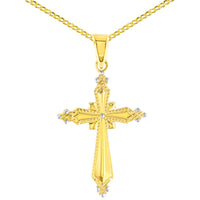 Load image into Gallery viewer, Gold Milgrain Cross Pendant Cuban Necklace
