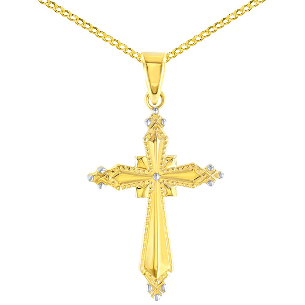 Gold Milgrain Cross Pendant Cuban Necklace