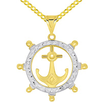 Load image into Gallery viewer, Yellow Gold Ships Wheel Pendant Necklace
