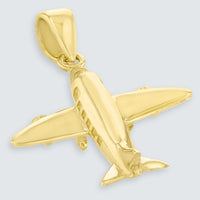 Load image into Gallery viewer, Solid 14K Yellow Gold 3D Airplane Charm Jet Aircraft Pendant

