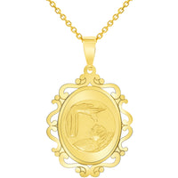 Load image into Gallery viewer, 14k Yellow Gold Religious Baptism Christening On Elegant Ornate Medal Pendant Necklace
