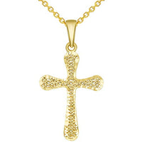 Load image into Gallery viewer, 14k Yellow Gold Textured Rounded Edge 3-D Religious Cross Pendant with Rolo Chain Necklace
