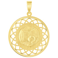 Load image into Gallery viewer, 14k Yellow Gold Religious Baptism Christening On Round Open Ornate Medal Pendant with Figaro Chain Necklace
