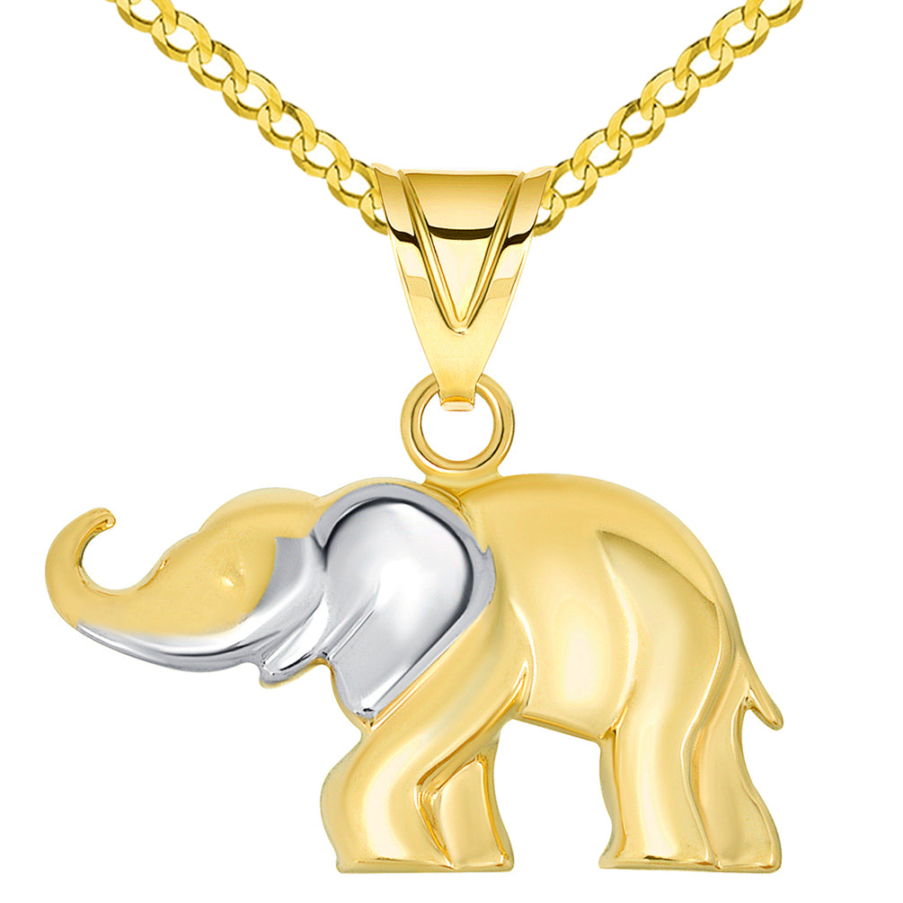 14k Gold Two Tone Elephant Necklace Pendant