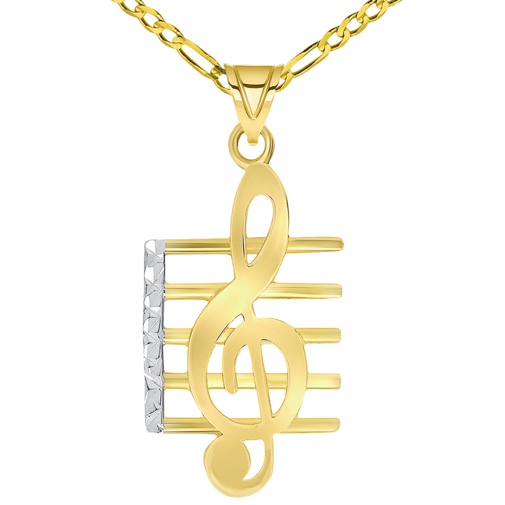 Gold Textured Music Note Pendant Necklace